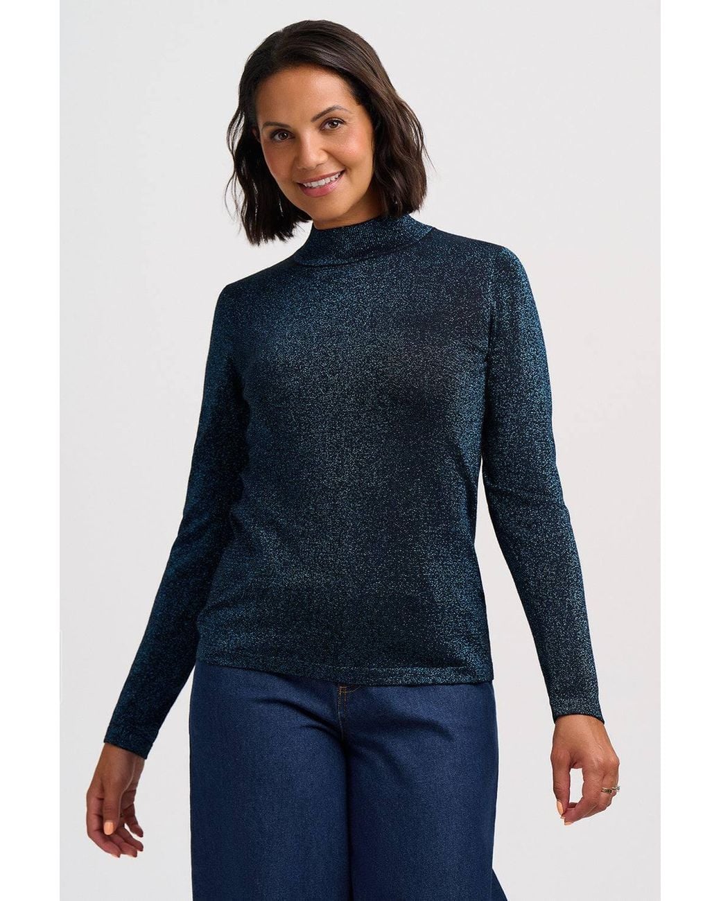 Sugarhill Blue Sarina Sparkly Knitted Turtleneck Top