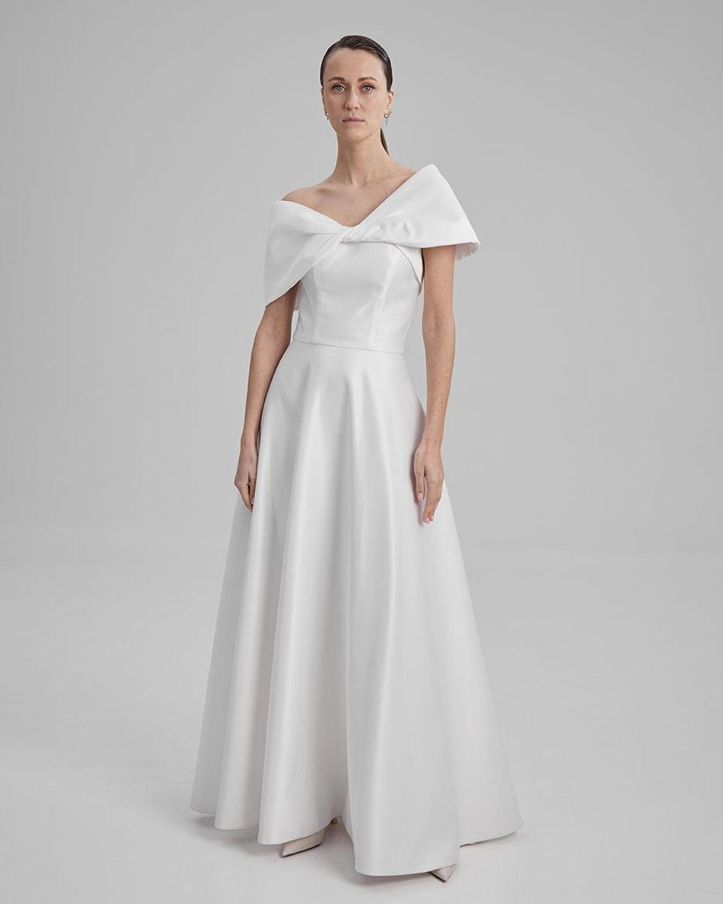 Baé Special Moments Gray Eve Dress + Shoulder Bow