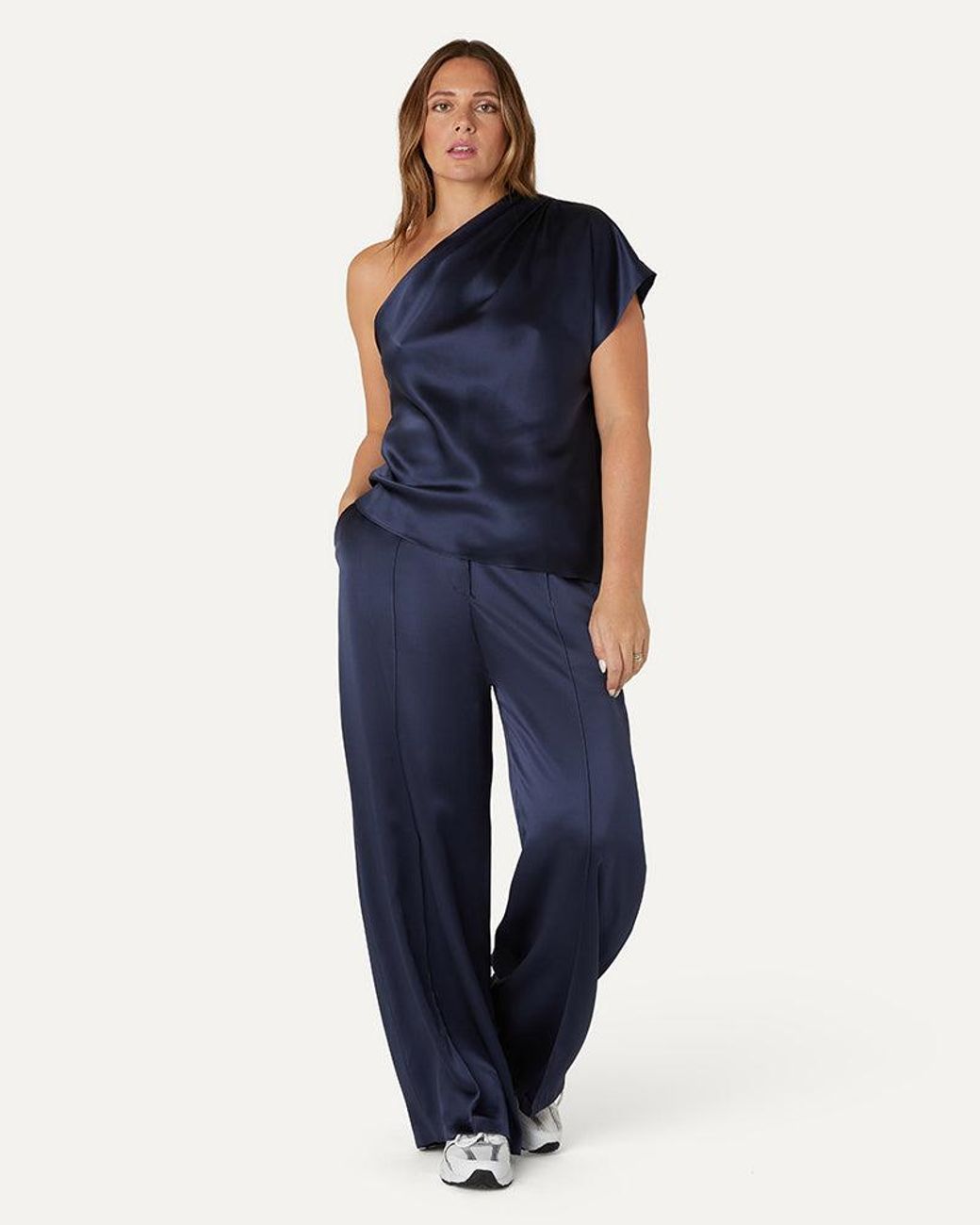 The Summer Edit Blue Emily Silk One-Shoulder Top