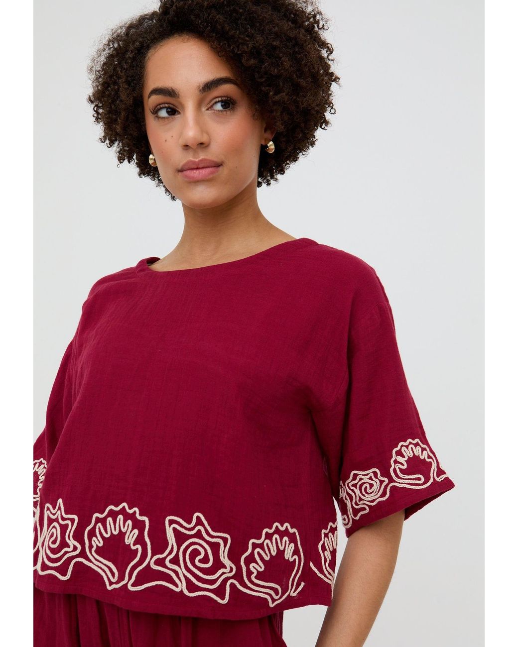 Raffya Milly Embroidered Split Open Back Blouse