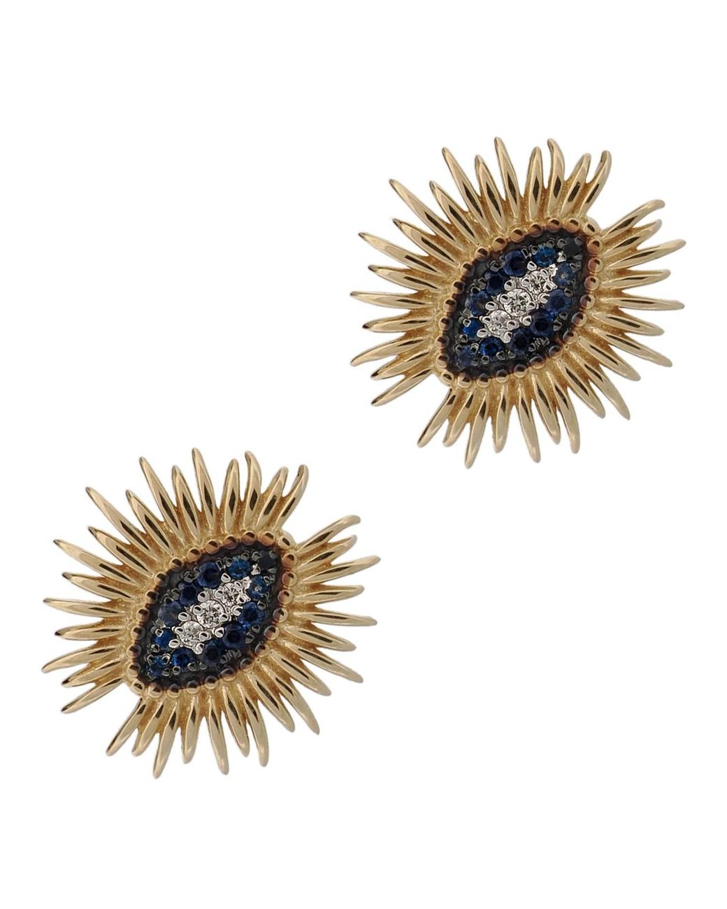 Ebru Jewelry Metallic Spiritual Guardian Evil Eye Diamond Sapphire Stud Earrings