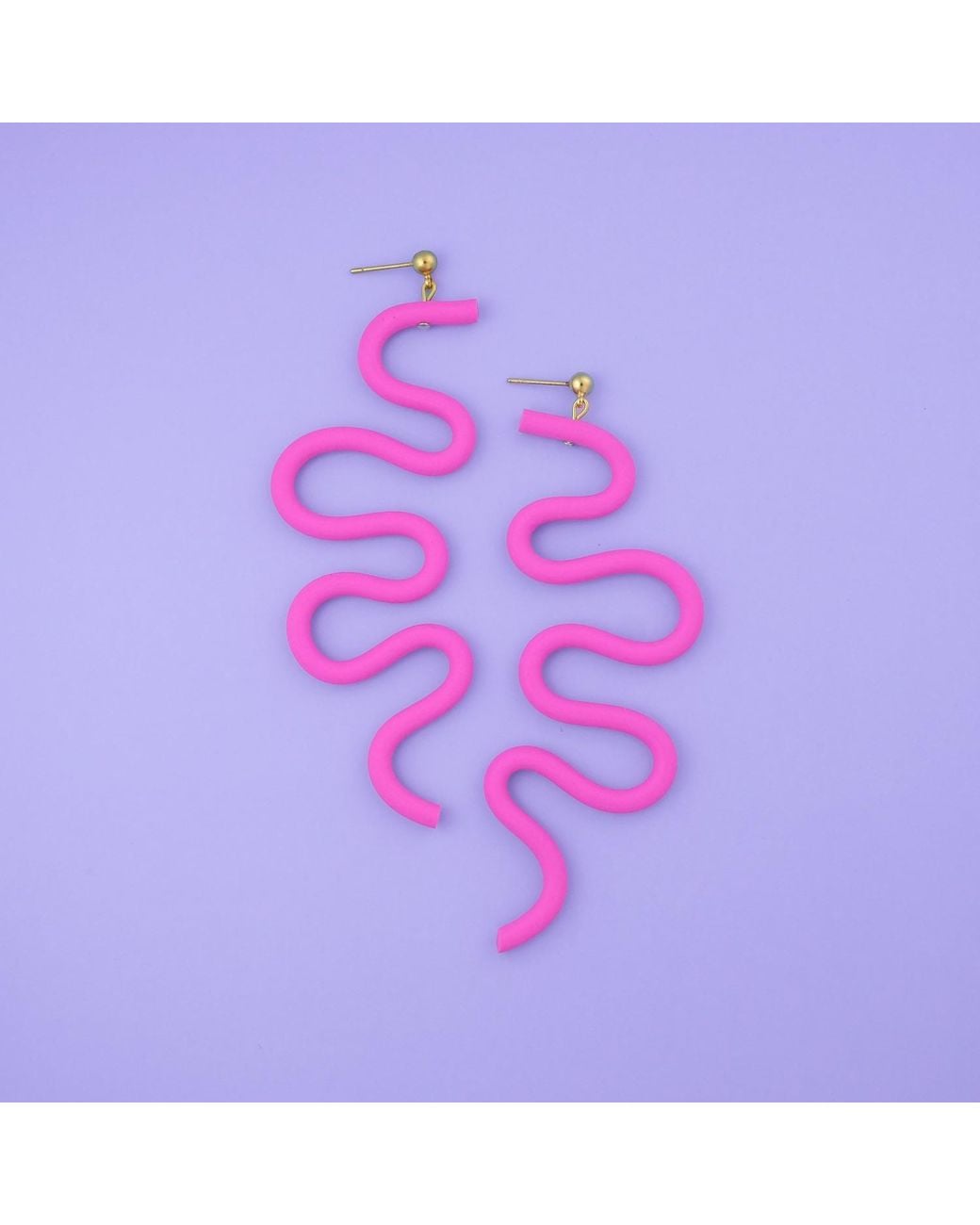 By Chavelli Pink Small Tube Squiggles Dangly Earrings