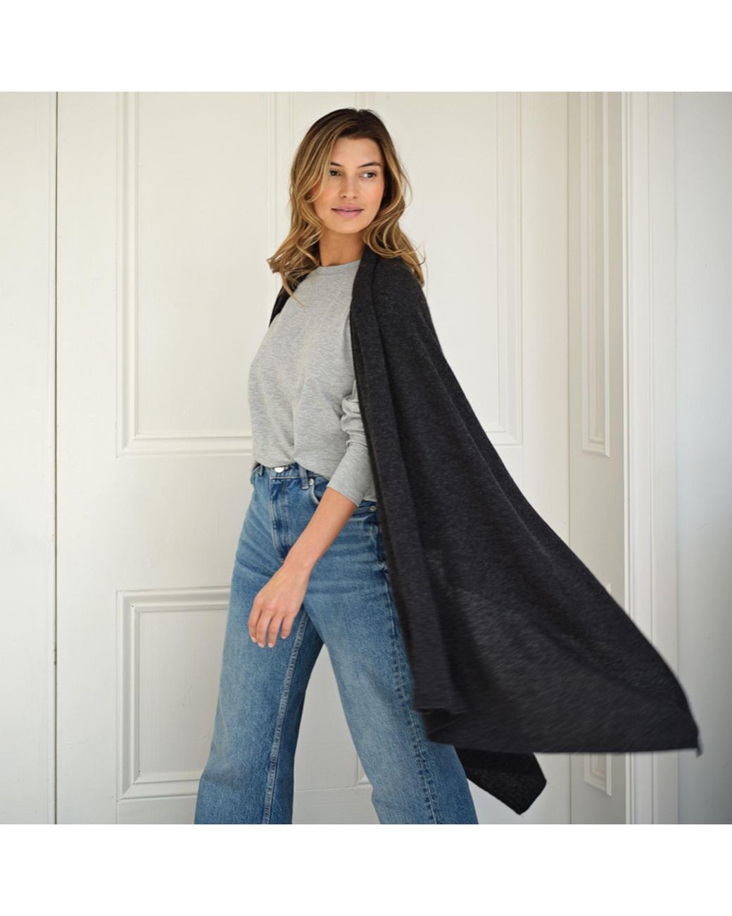 Cove Black Lola Charcoal Cashmere Travel Wrap