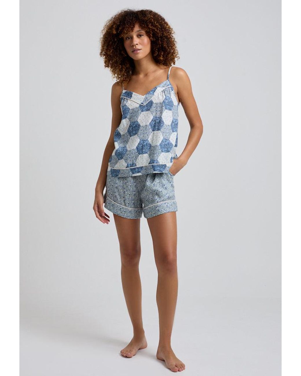Lily and Lionel Blue Camilla Aster Patchwork Cami & Short Pyjama Set