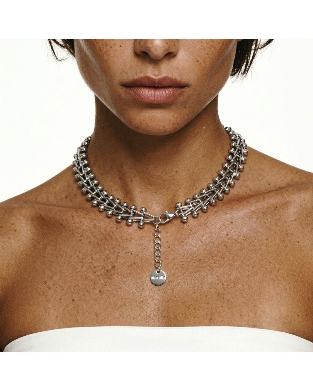 Mercela Metallic Chunky Chain Necklace – Statement Geometric Link Necklace Gift For Her