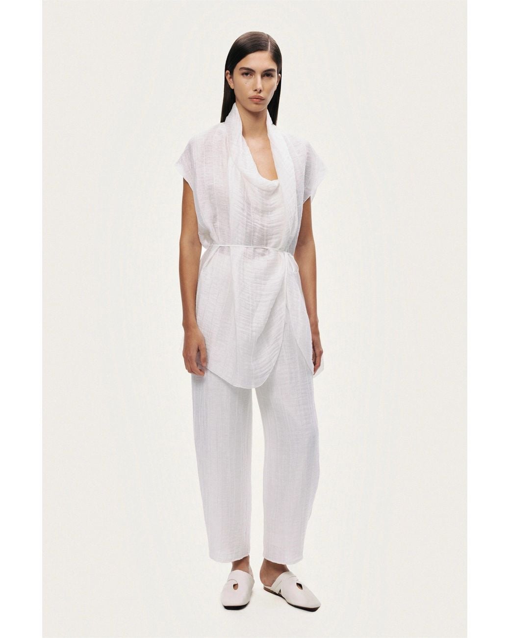 Nocturne White Relaxed Linen Pants