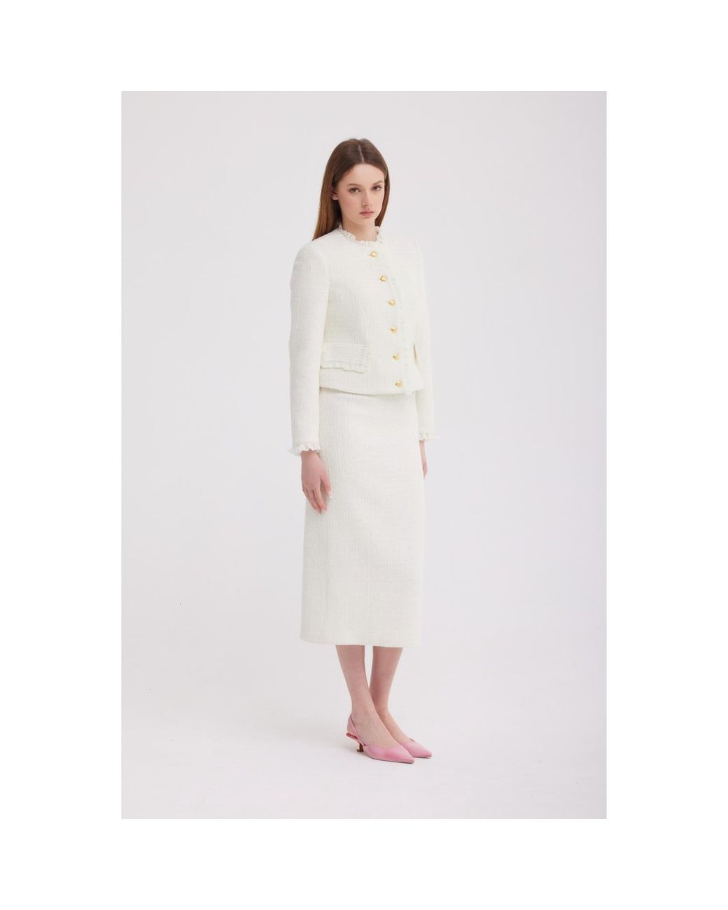 Georgette White Ivory Tweed Skirt Suit