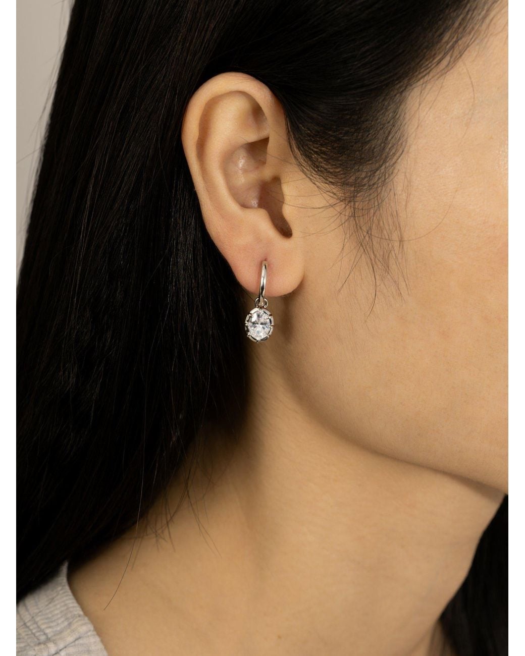 Diamonbliss White Embellished With Swarovski Plated Bezel Oval Cut Drop Earrings
