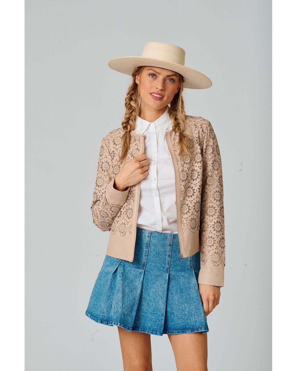 Mauritius Natural Neutrals Floral Leather Jacket Lacey