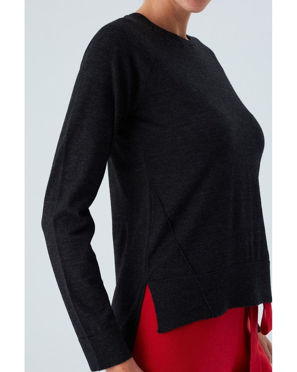 Peraluna Black Vanessa Slit Detailed Asymmetric Fine Pullover