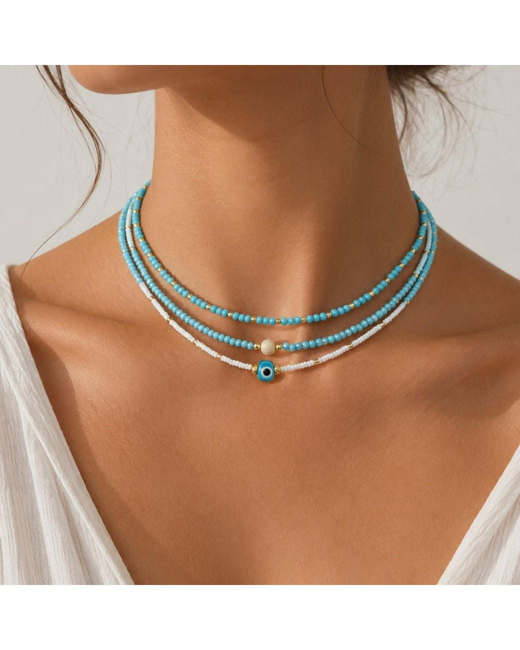 Nuvv Collection Blue Evil Eye Beaded Necklace