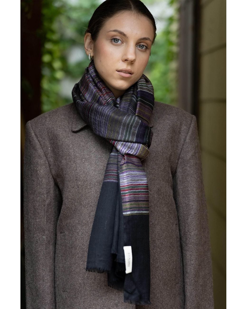 Stovaria Black Midnight Mosaic Cashmere Silk Handwoven Scarf