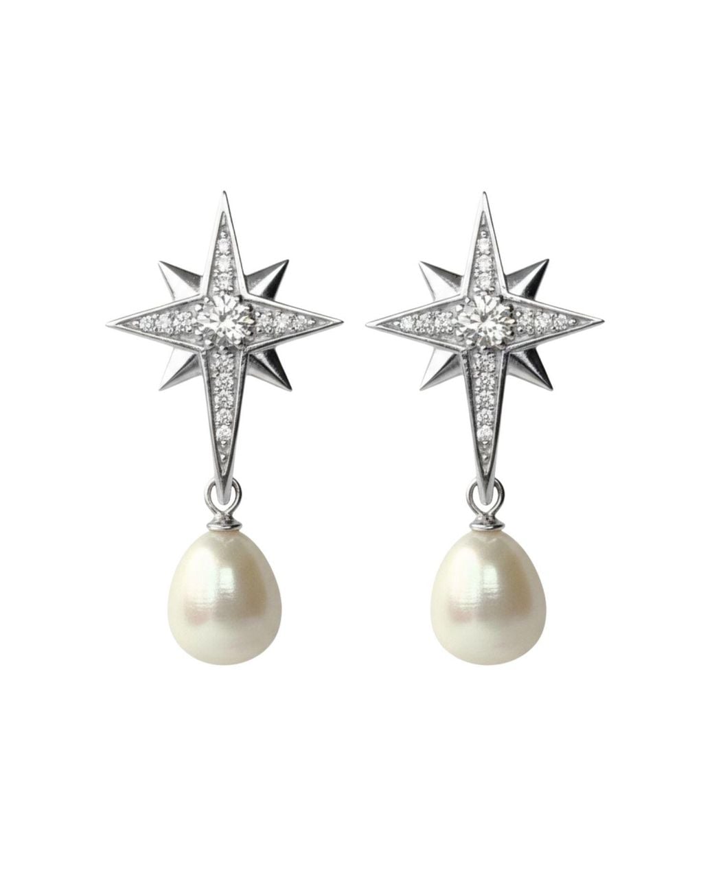 LINYA JEWELLERY White Pole Star Pearl Dangle Earrings