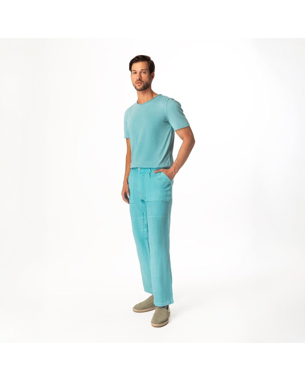 Haris Cotton Blue Basic Cotton T-Shirt Crystal for men