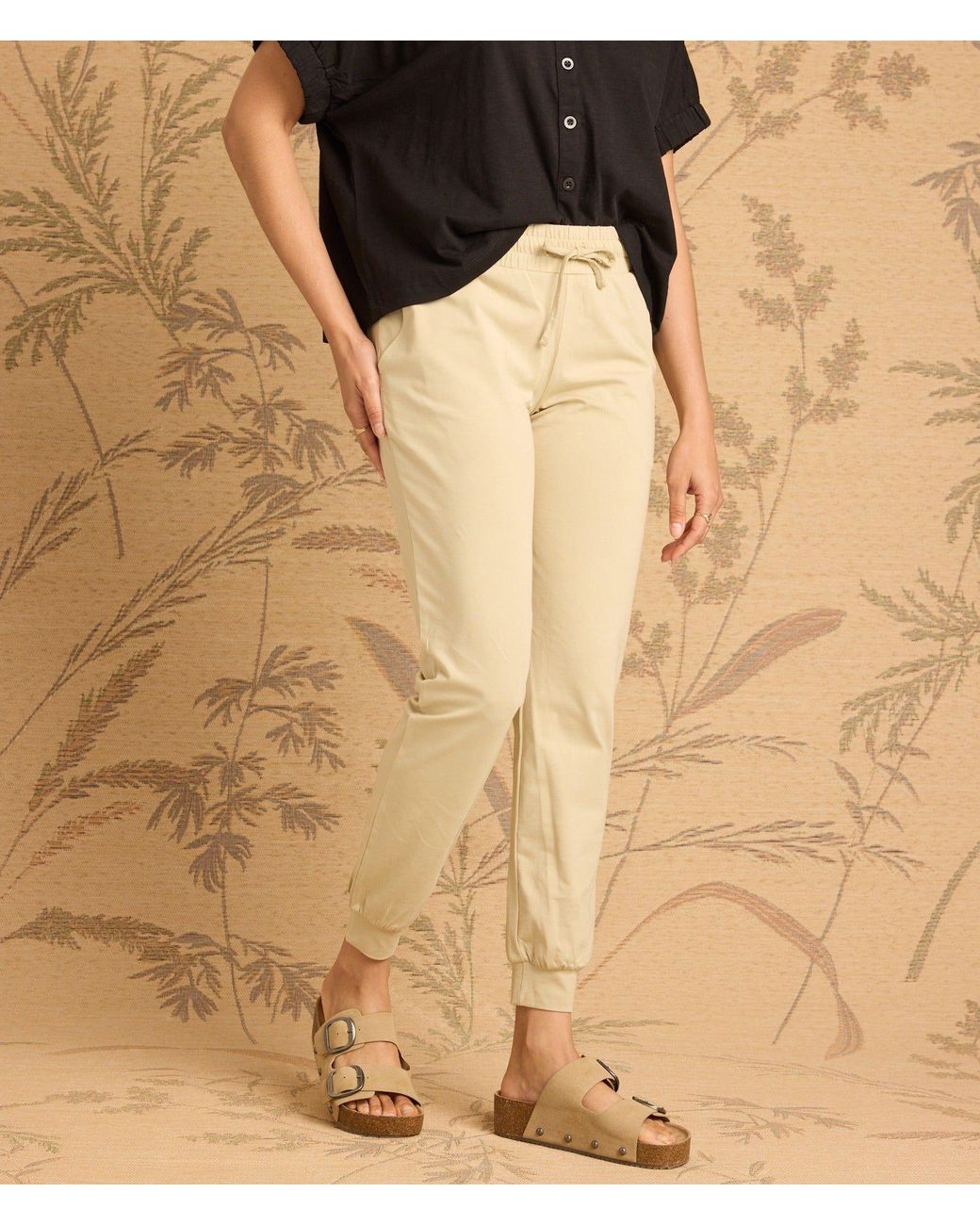Known Supply Natural Neutrals Drawstring Cotton Joggers