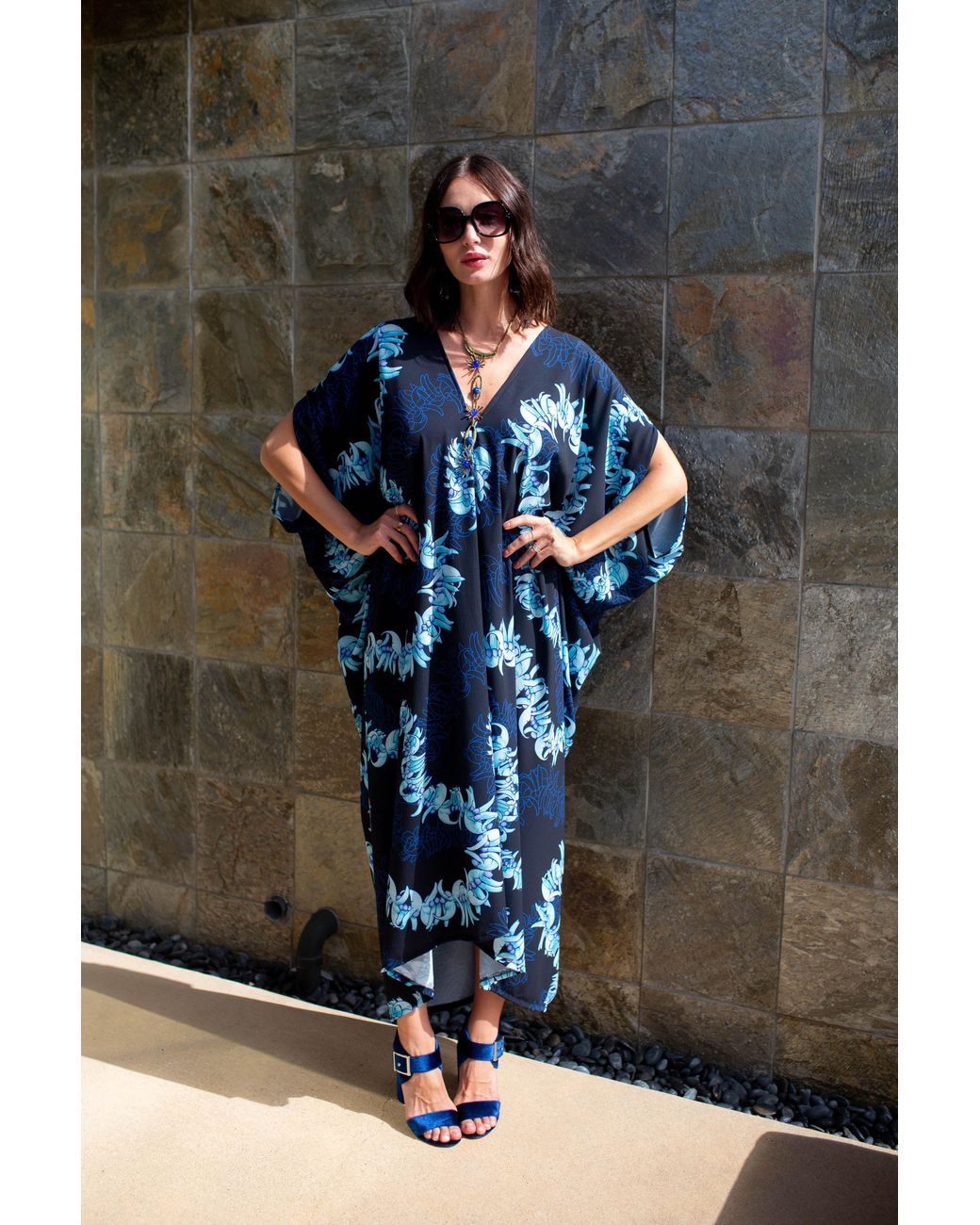 Jennafer Grace Blue Nebula Lei Caftan