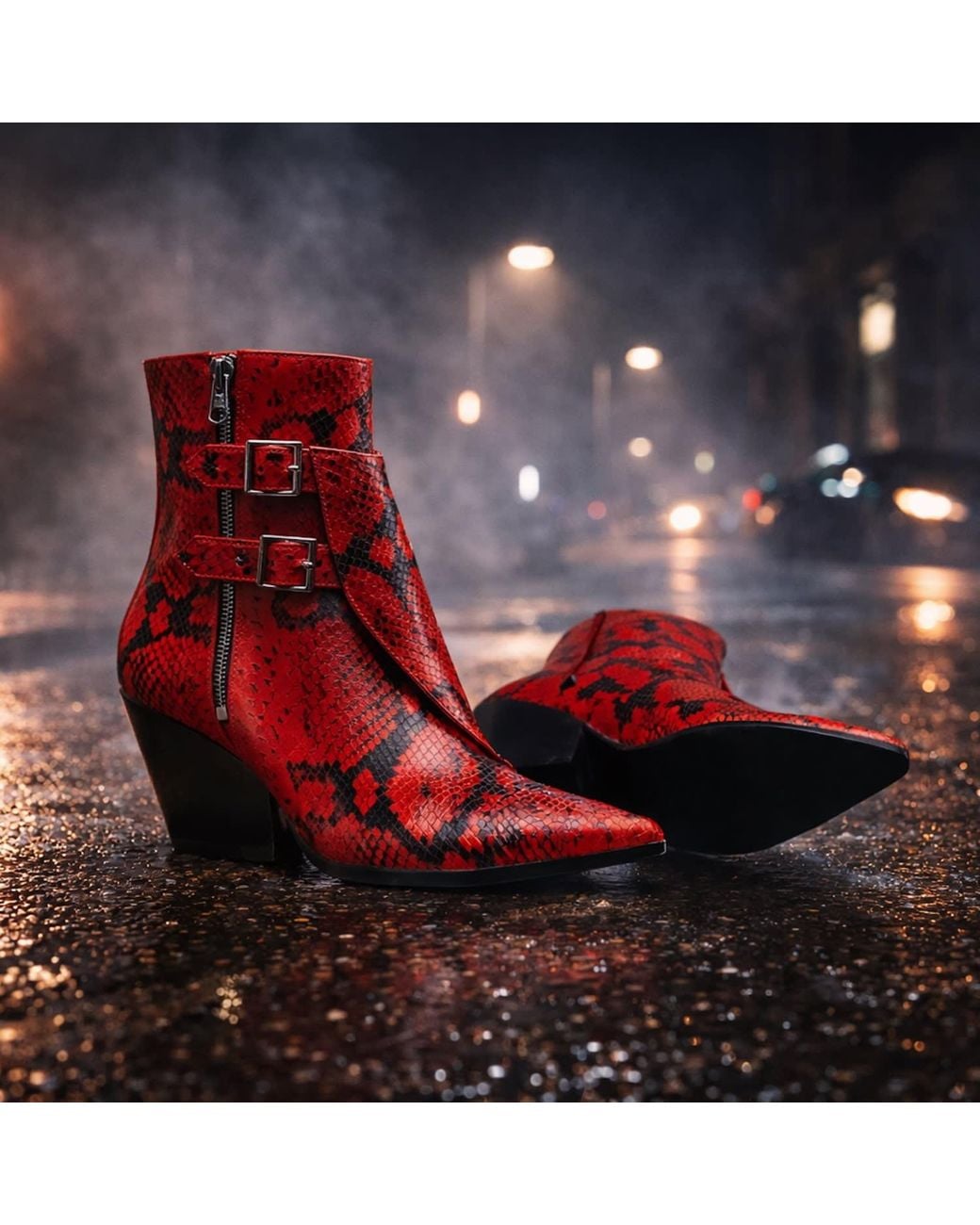 Rosamund Muir London Red Beatrix & Snake Print Ankle Boots