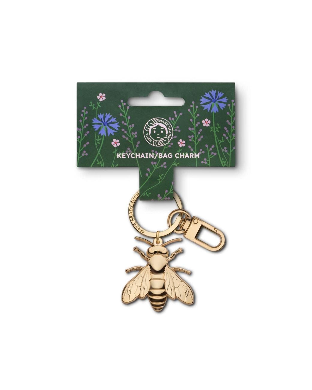 Make Heads Turn Metallic Golden Metal Keychain & Bag Charm Golden Bee