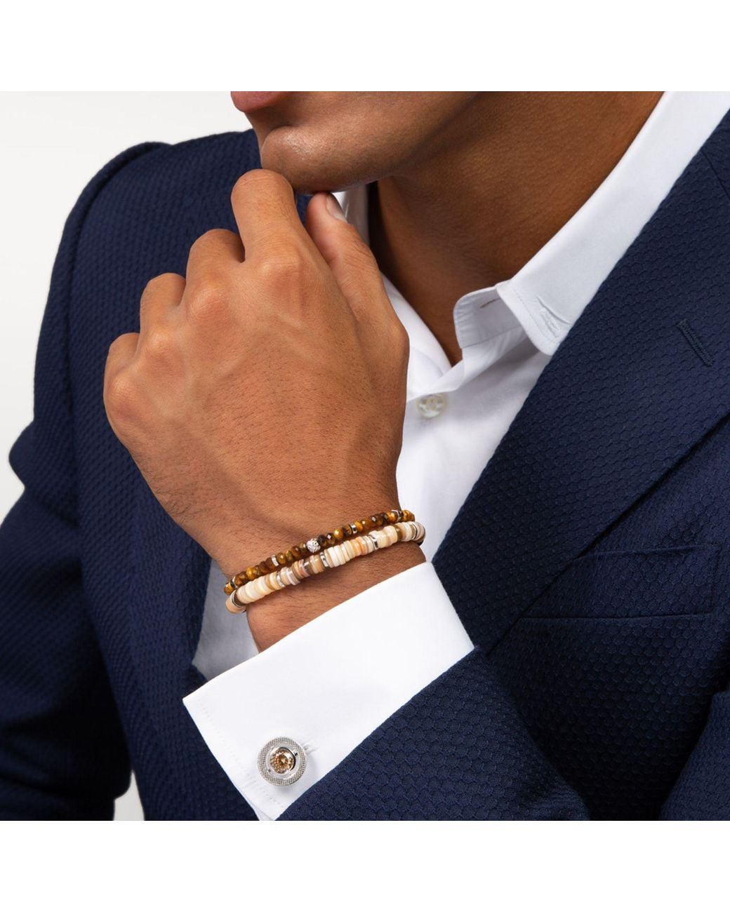 Tateossian Metallic Halo Round Cz Cufflinks With Champagne & Rhodium Plated for men