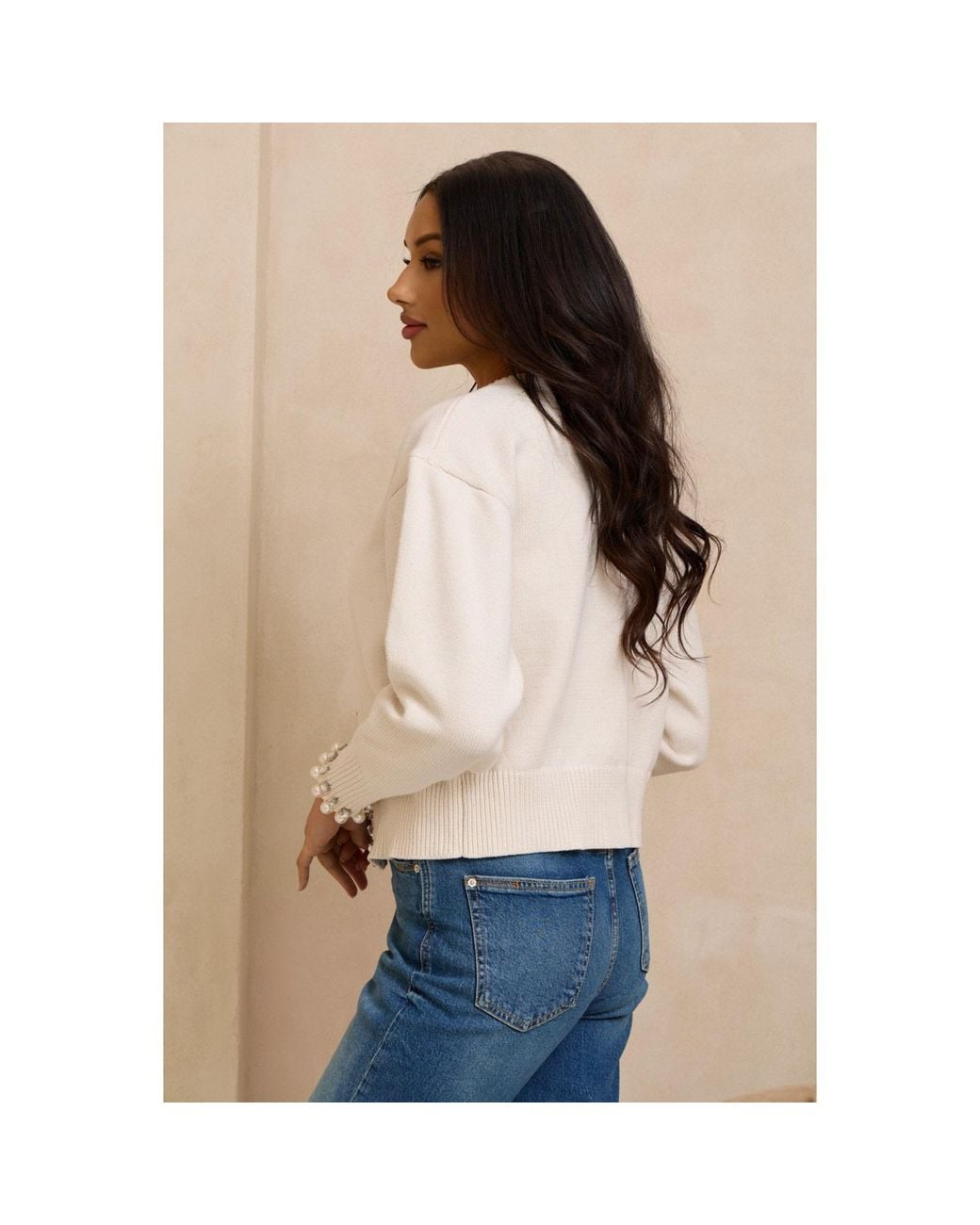 Saachi White Pearl & Crystal Trim Cardigan