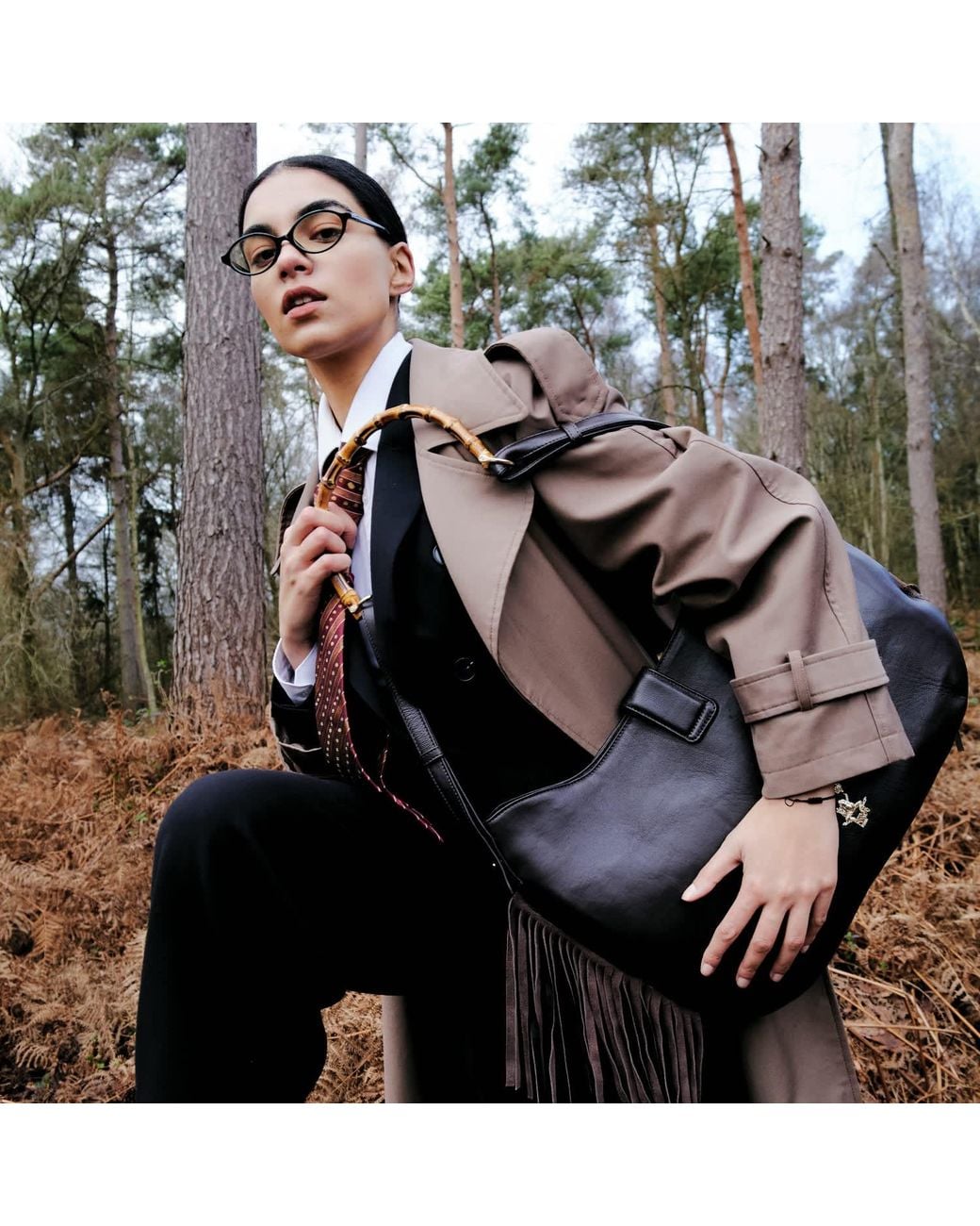 F3Rog by Rana Black Maxi Fringe Gordon Bag