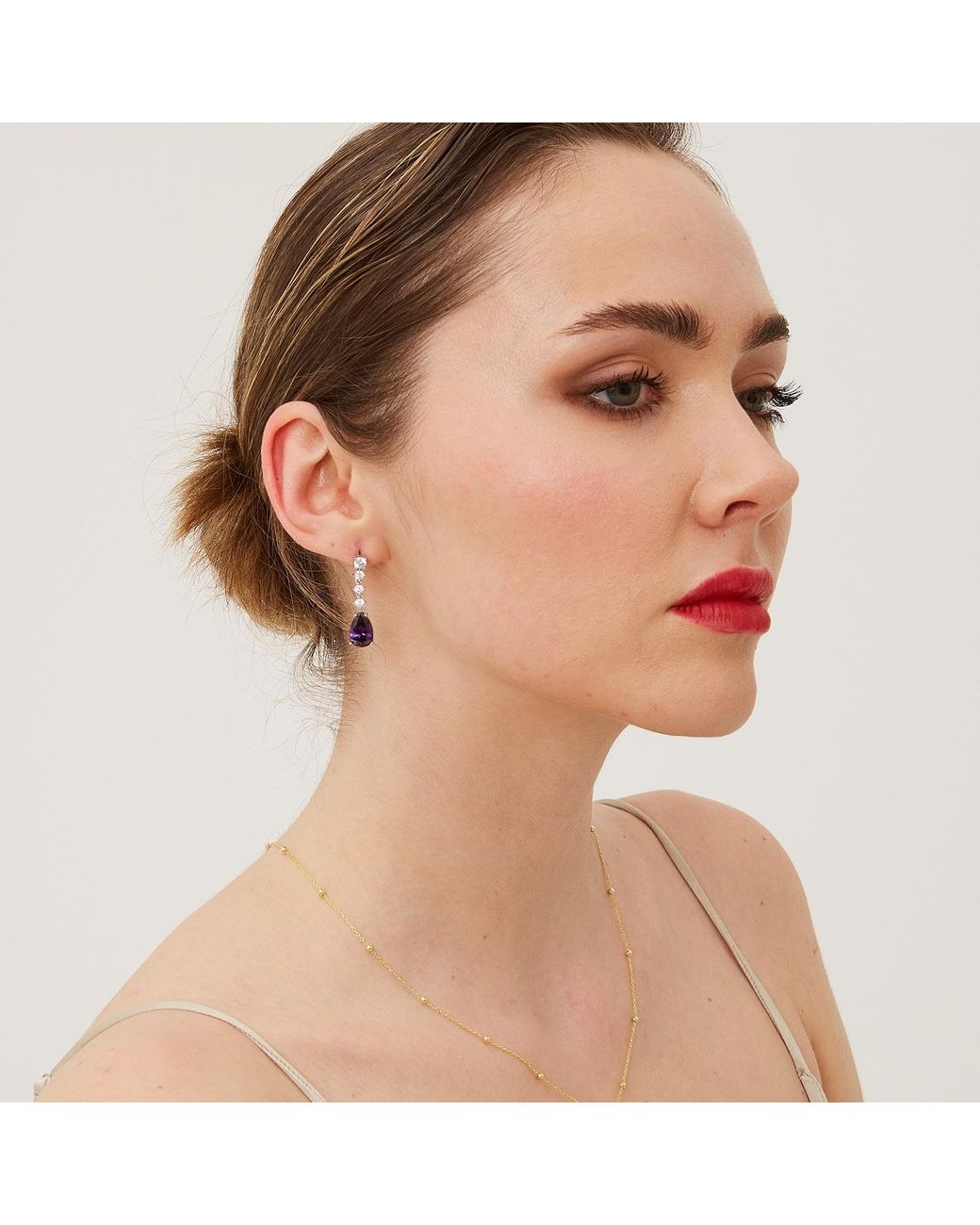 Spero London White Pear Amethyst Sterling Drop Earrings