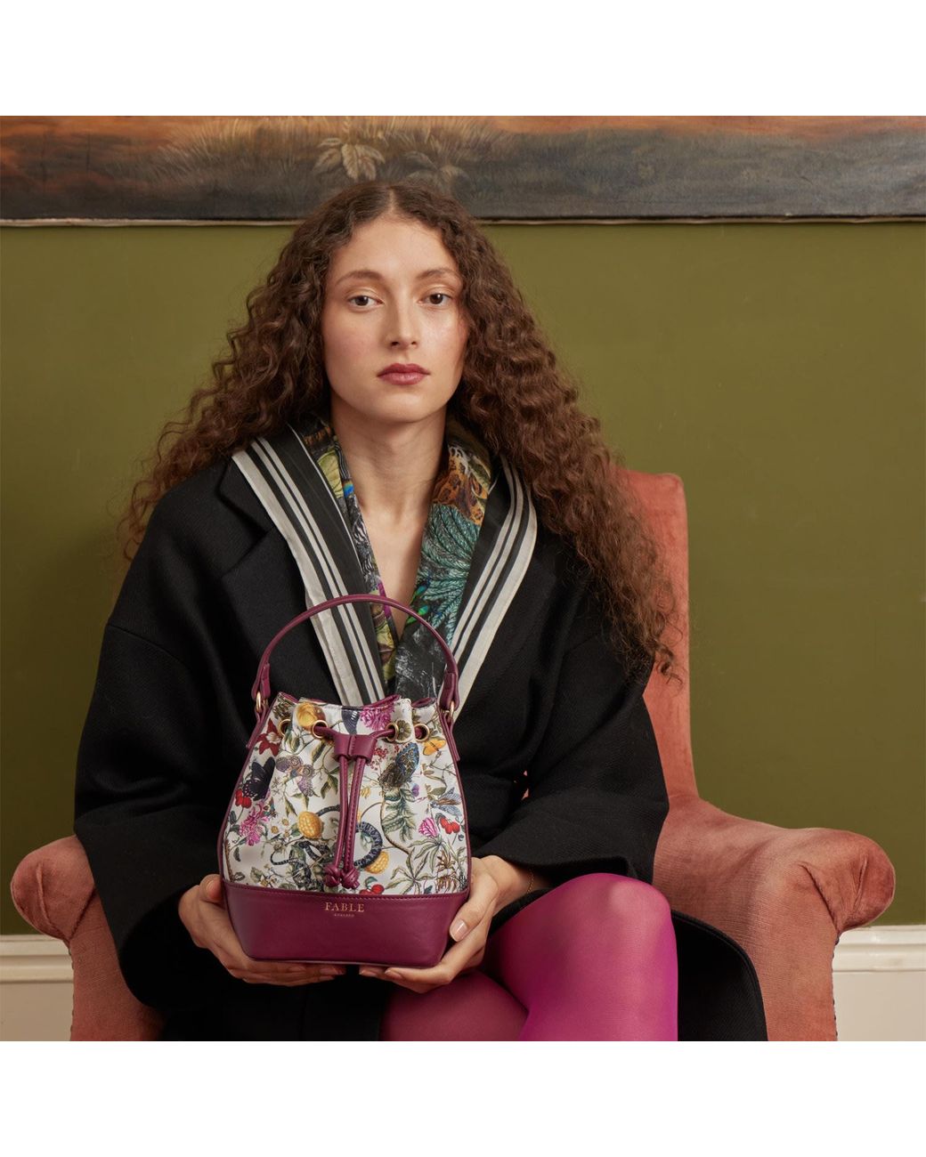 Fable England Purple X Natural History Museum Floral Engravings Bucket Bag