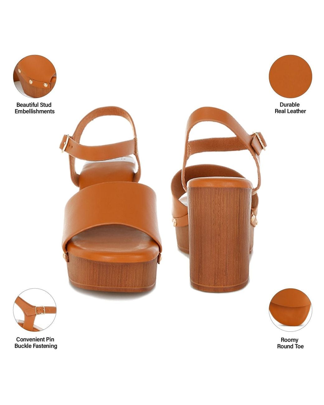 Rag & Co Brown Sawor Recycled Leather High Block Sandals