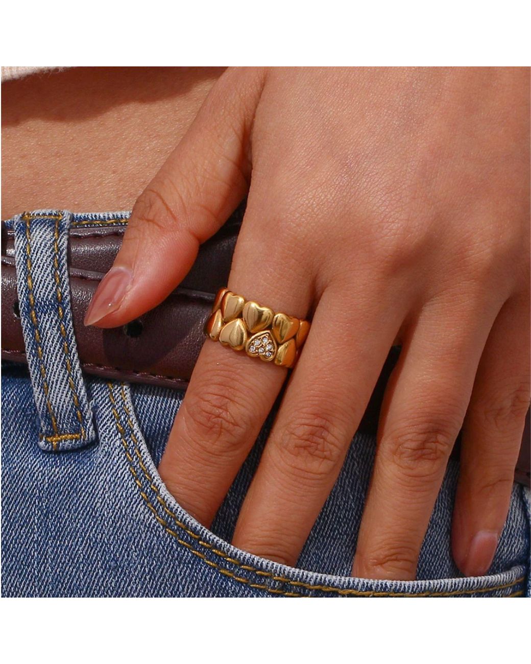 Olivia Le Brown Double Heart Ring
