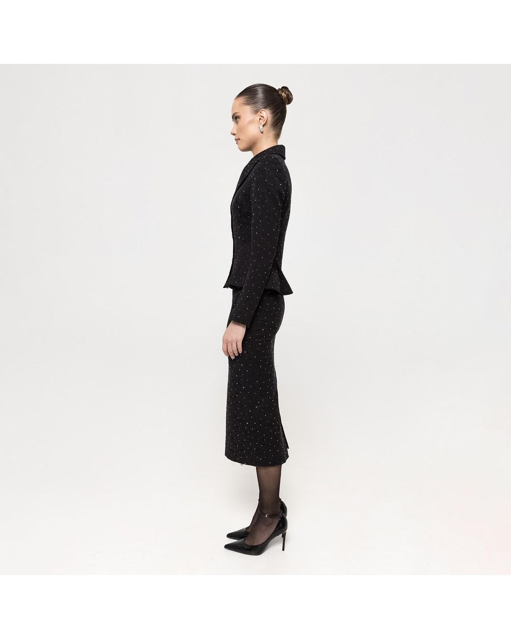 Nissa Black Rhinestone-Embellished Brocarde Blazer