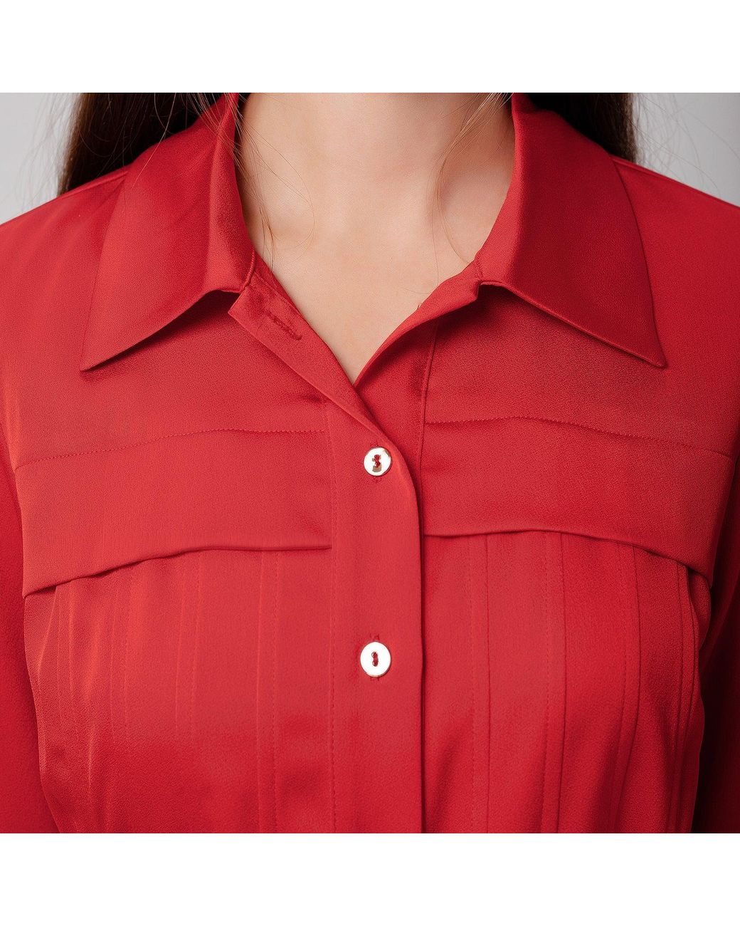 Smart and Joy Red Stitched Pleats Shirt-Dress