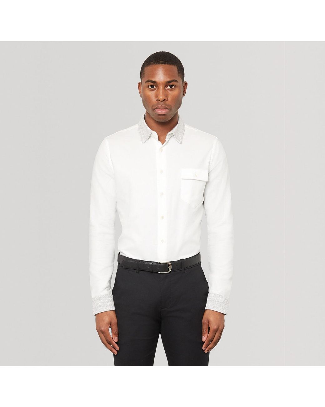 SEREN LONDON White Knit Collar Shirt for men