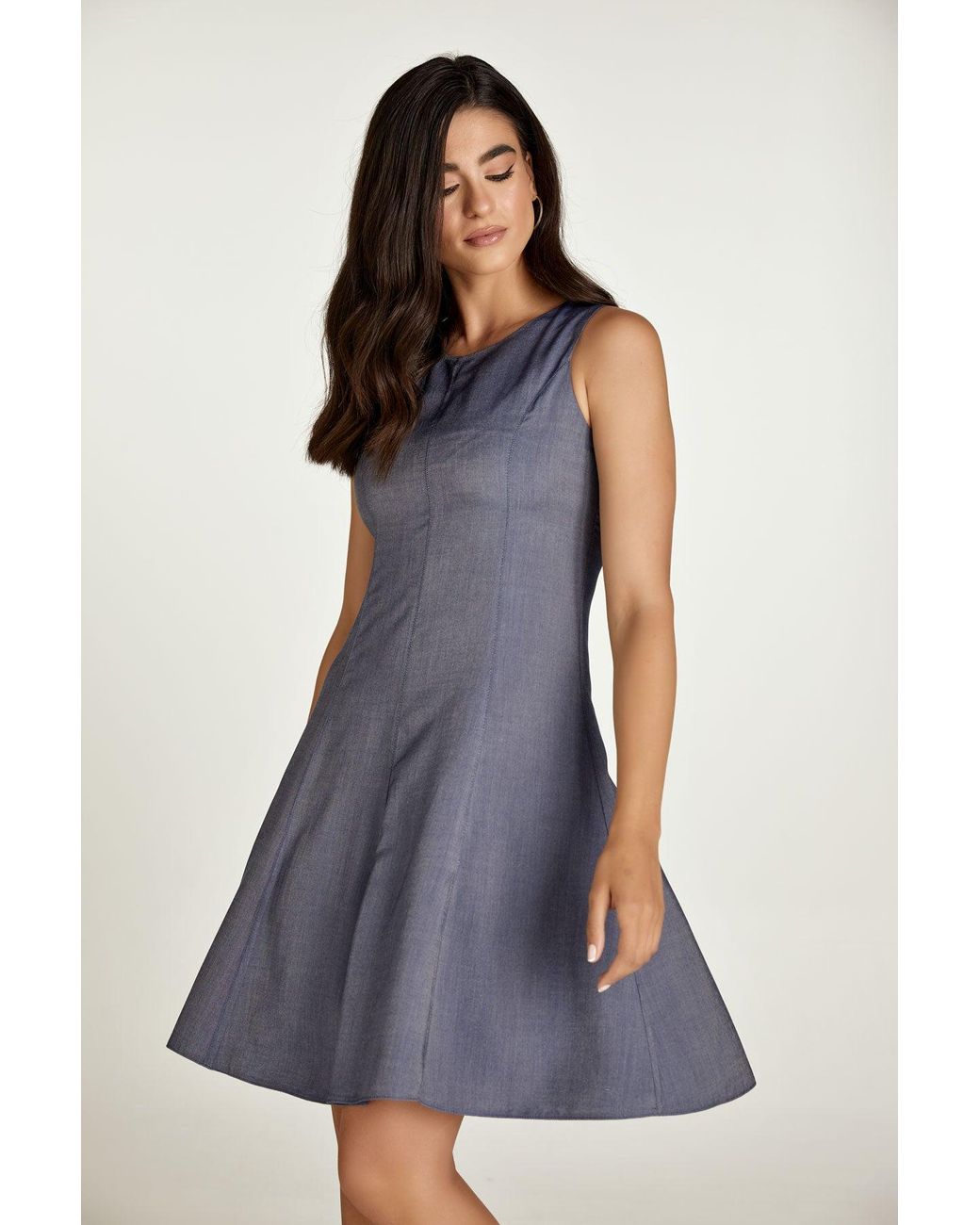 Conquista Blue Denim Style Viscose Cloche Dress