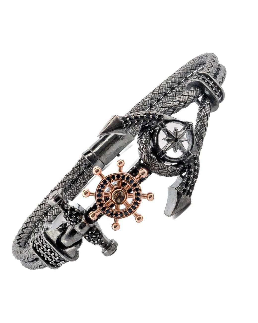 Ebru Jewelry Black Navigator's Anchor Diamond Bracelet for men