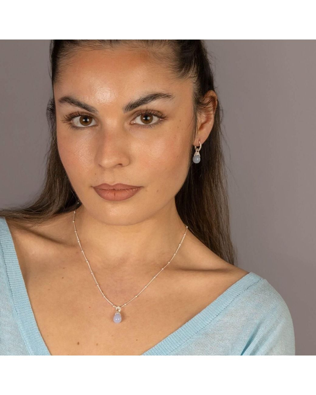 Claire Hill Designs Metallic Lace Agate Lichen Pendant Necklace