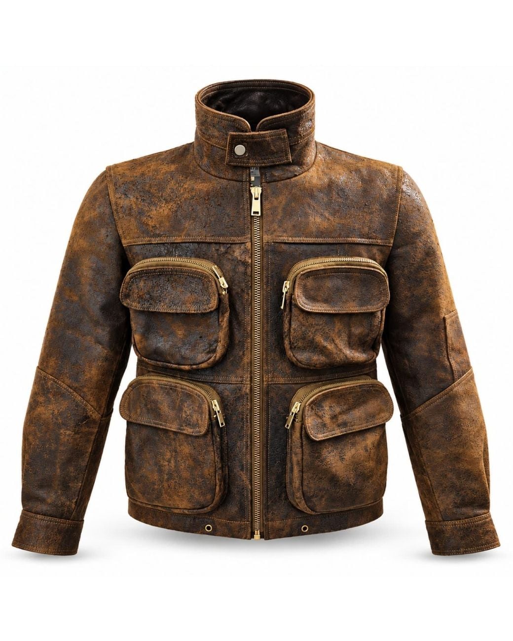 Zasta Studio Brown Heritage Luxe Textured Leather Jacket for men