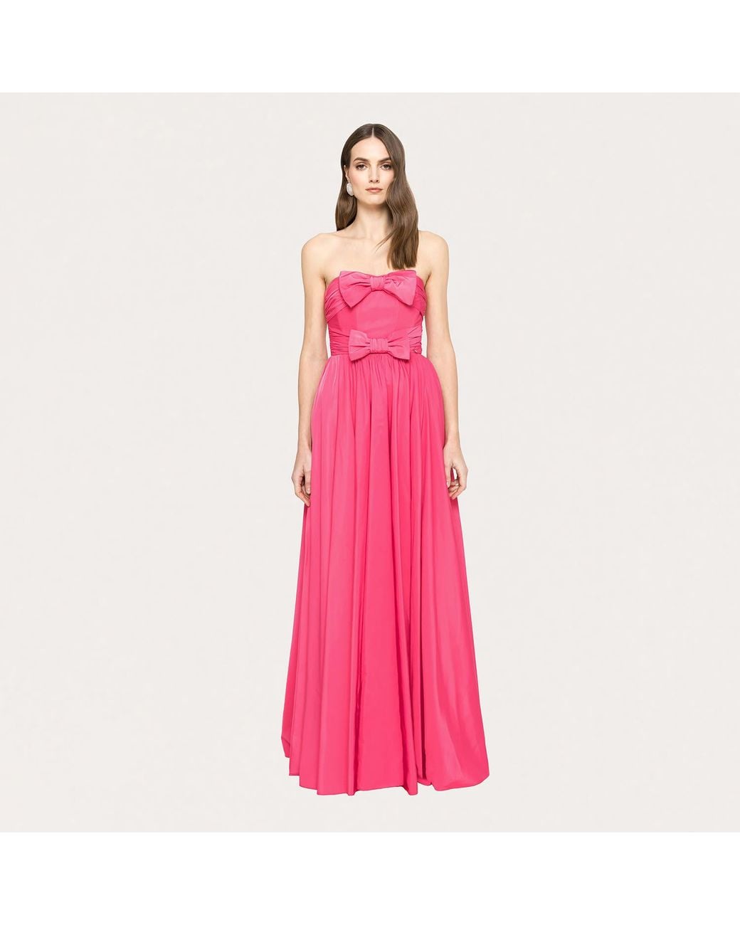 Nissa Pink Bow-Detail Taffeta Maxi Dress