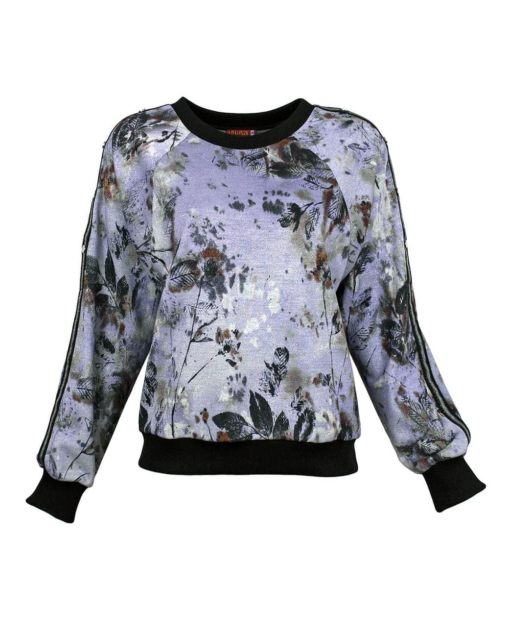 Lalipop Design Blue Floral Print Sweatshirt With Snap-Button Shoulder Detail