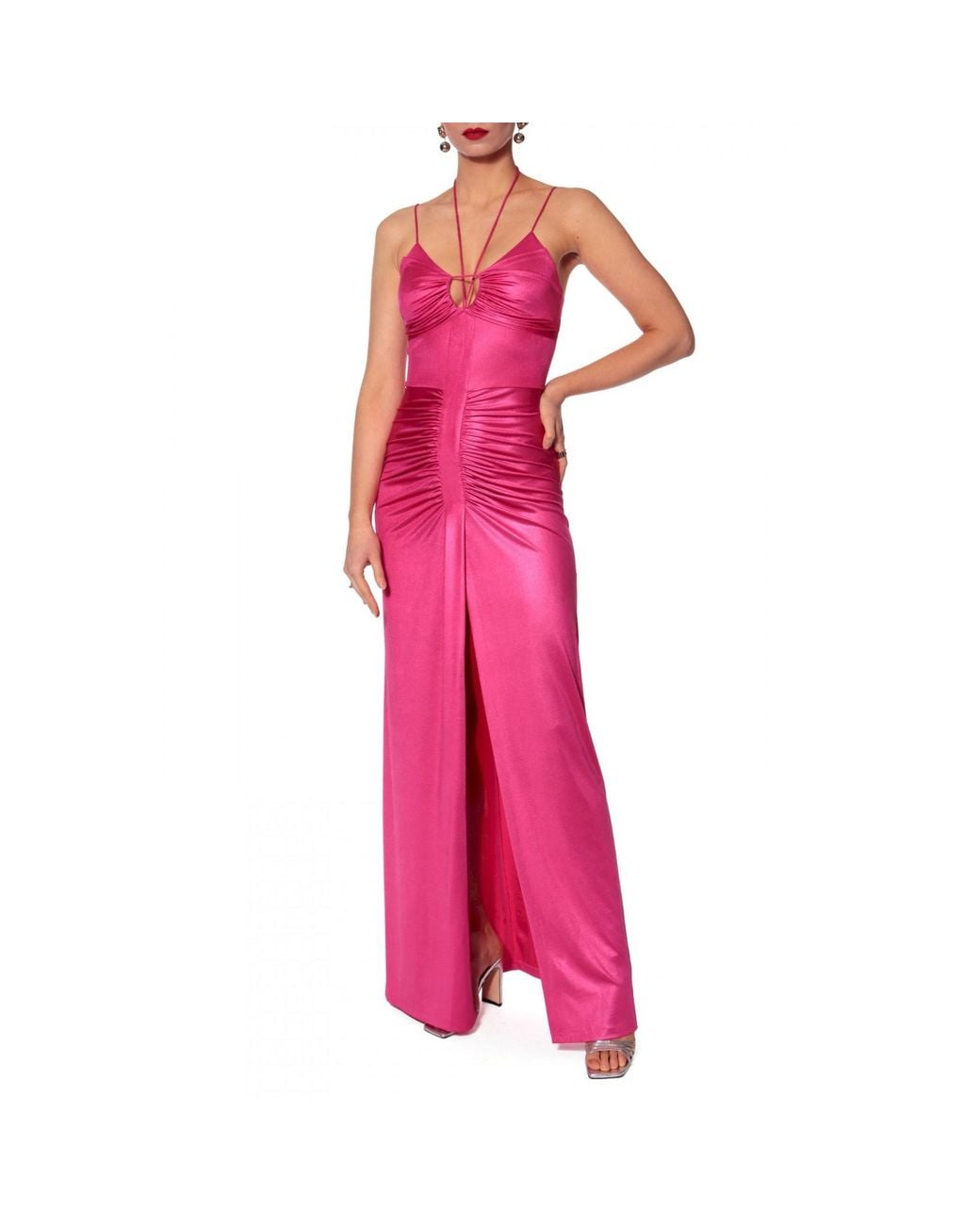 AGGI by HALEWSKI Pink Ines Fuchsia Pearl Maxi Evening Sleeveless Dress