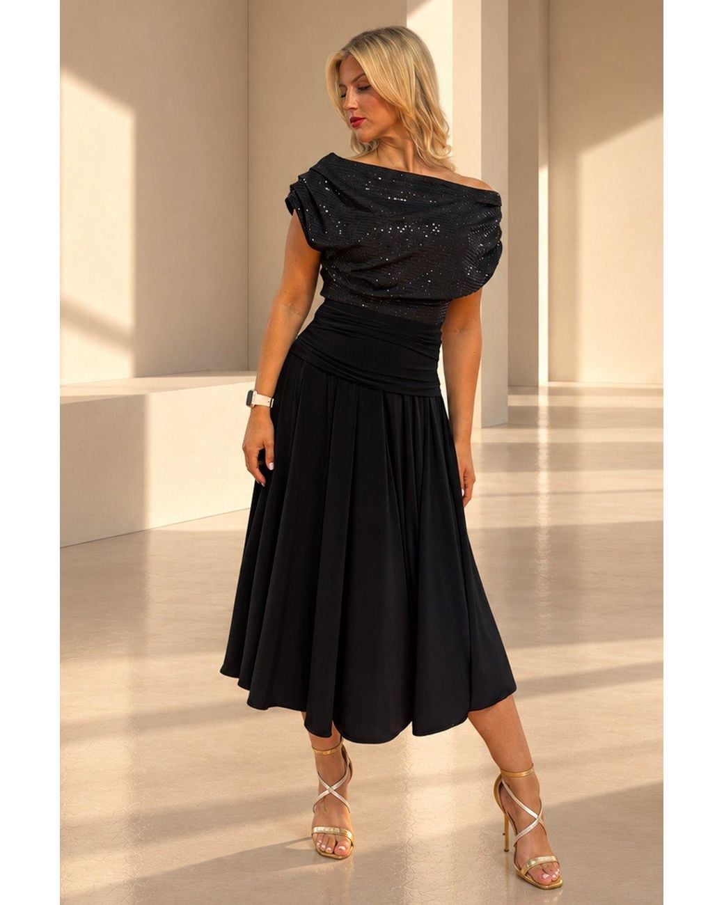 Atom Label Black Carbon Bardot Tea Regular Length Dress