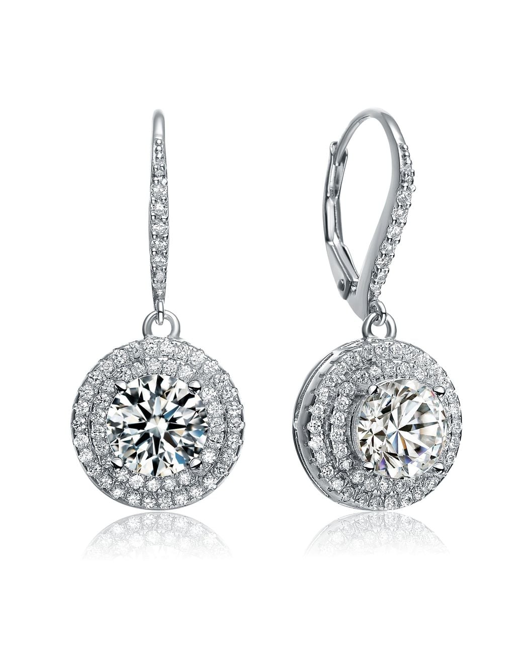 Genevive Jewelry Metallic Sterling Plated With Clear Cubic Zirconia Euro Earrings