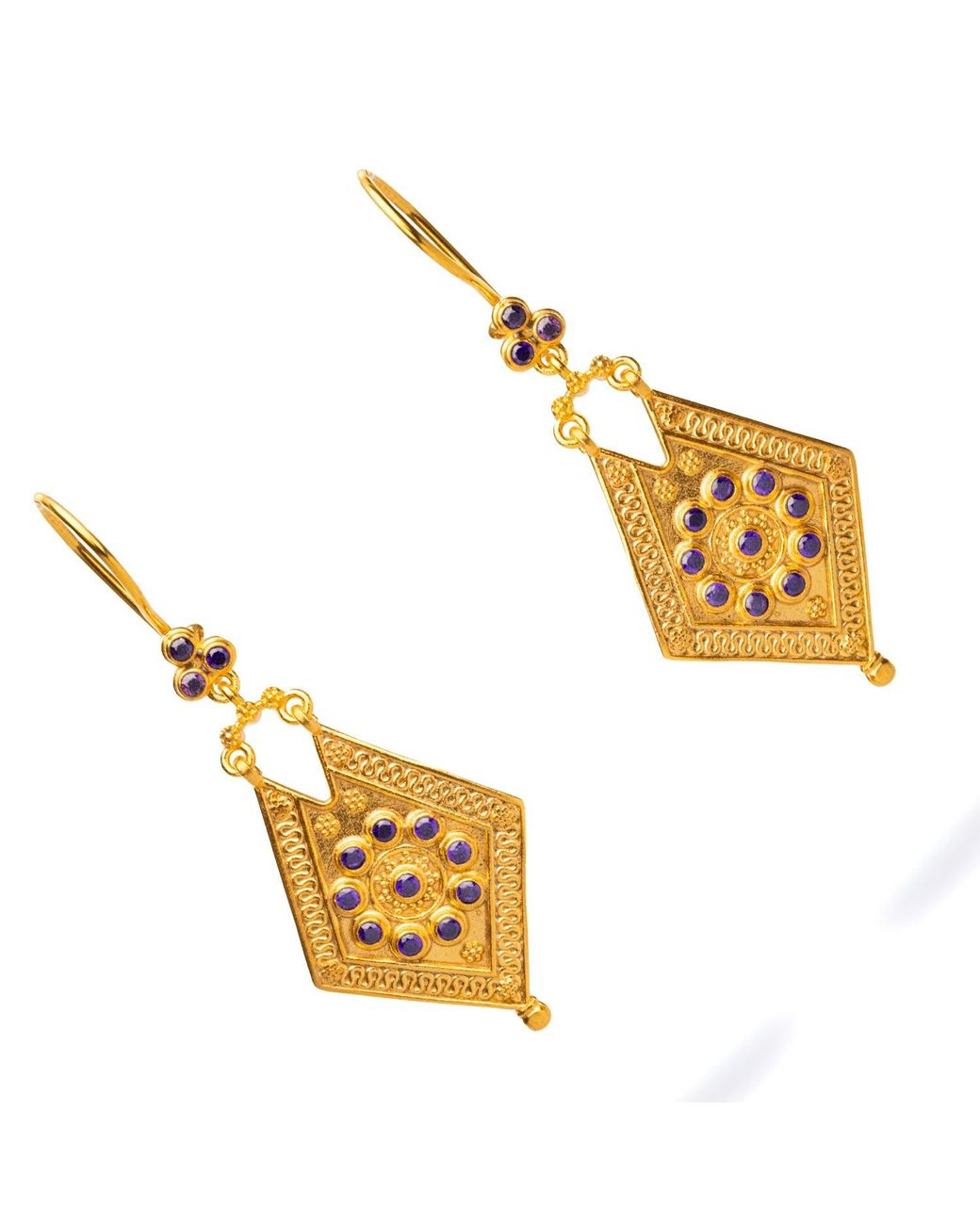 Ebru Jewelry Metallic Vintage Style & Amethyst Design Dangle Earrings