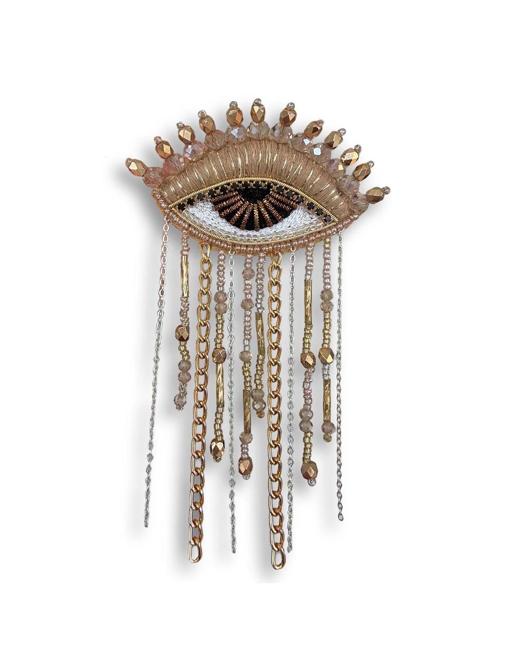 VETKA Natural Neutrals Talisman Eye Brooch With Fringe- Golden Gaze