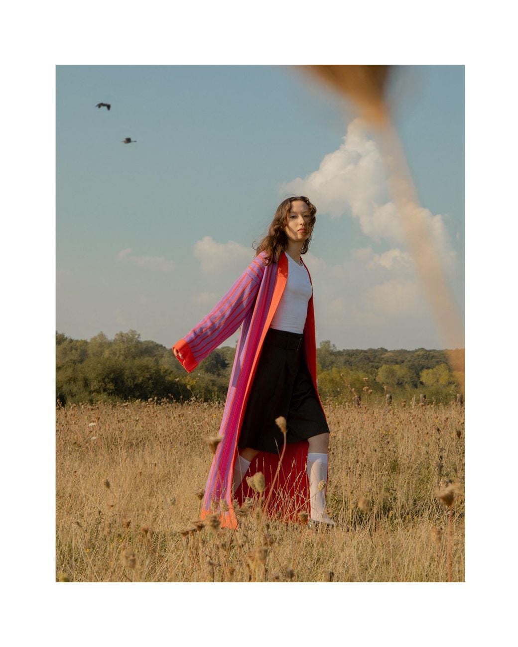 INGMARSON Red Thin Striped Long Wool & Cashmere Cardigan