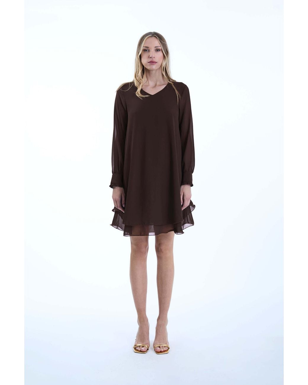 James Lakeland Brown Long Sleeve Wave Hem Dress