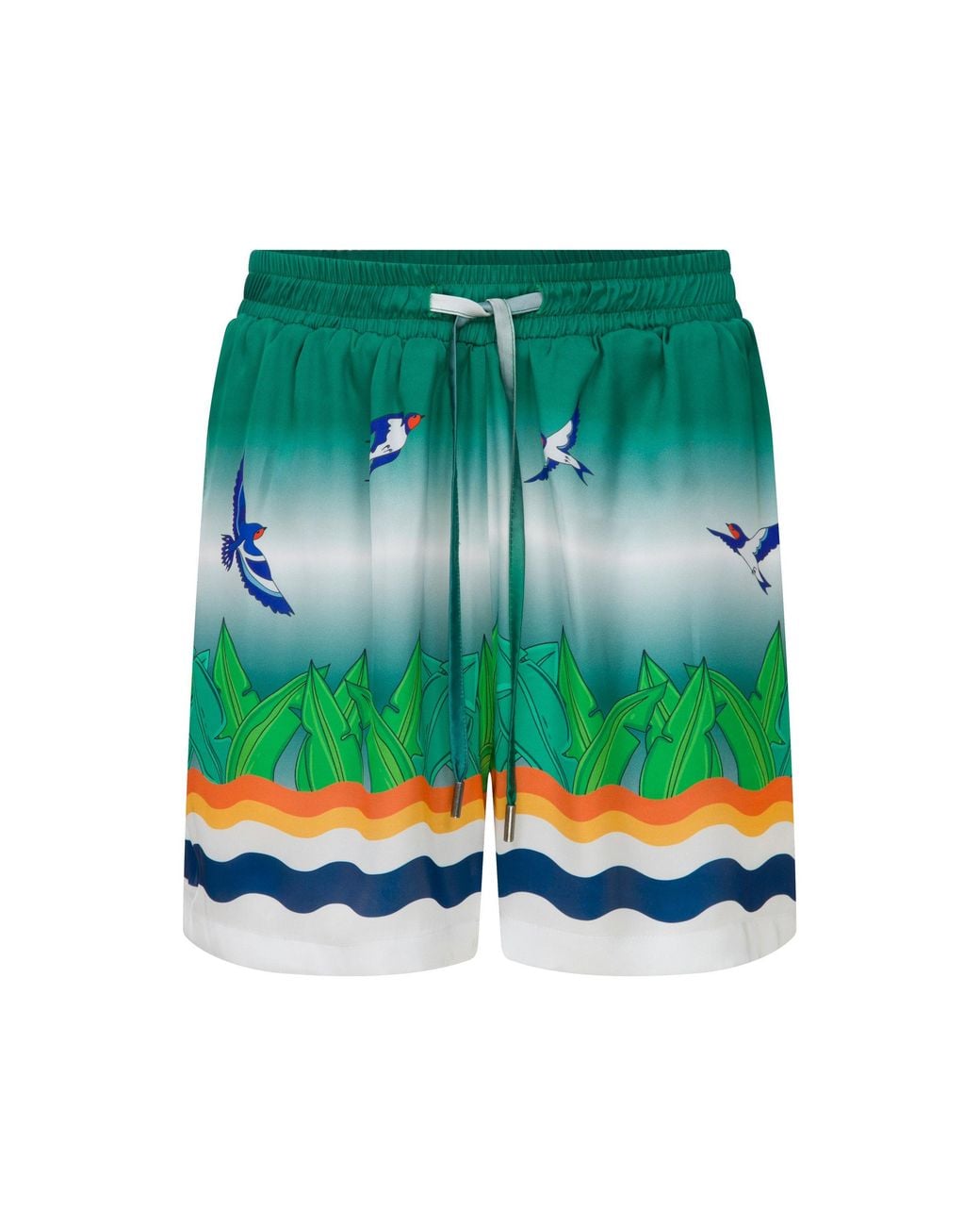 Je Te Veux Green Wave Printed Sail Away Drawstring Shorts for men
