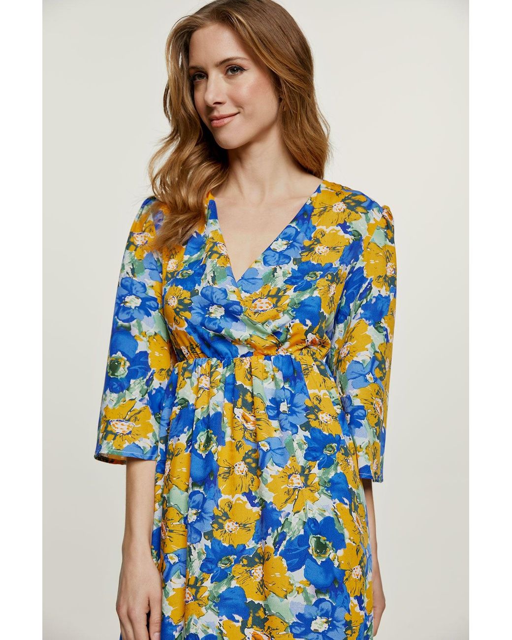Conquista Blue Floral Empire Line Midi Dress