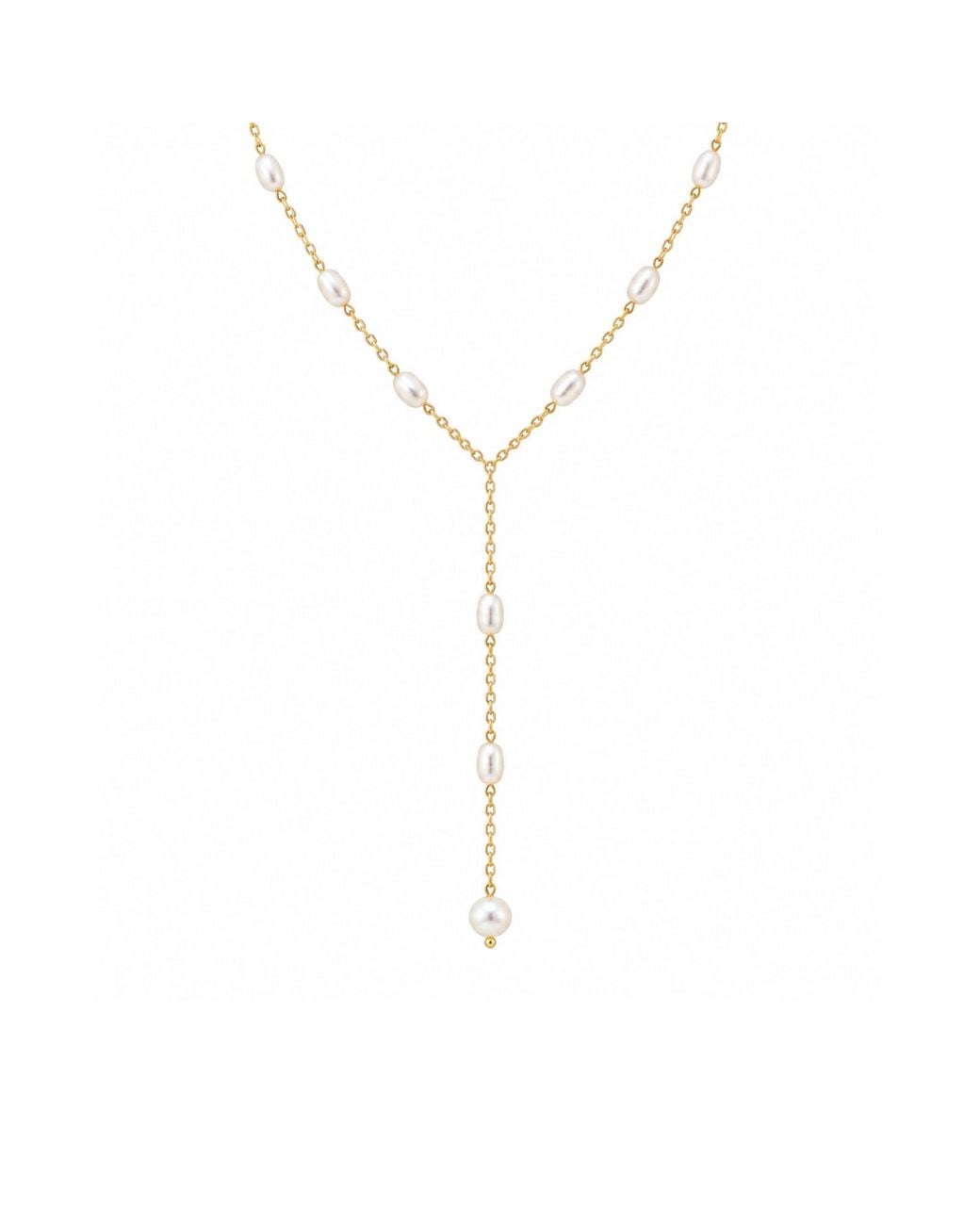 Lalinde Metallic Floating Freshwater Pearl Drops Necklace