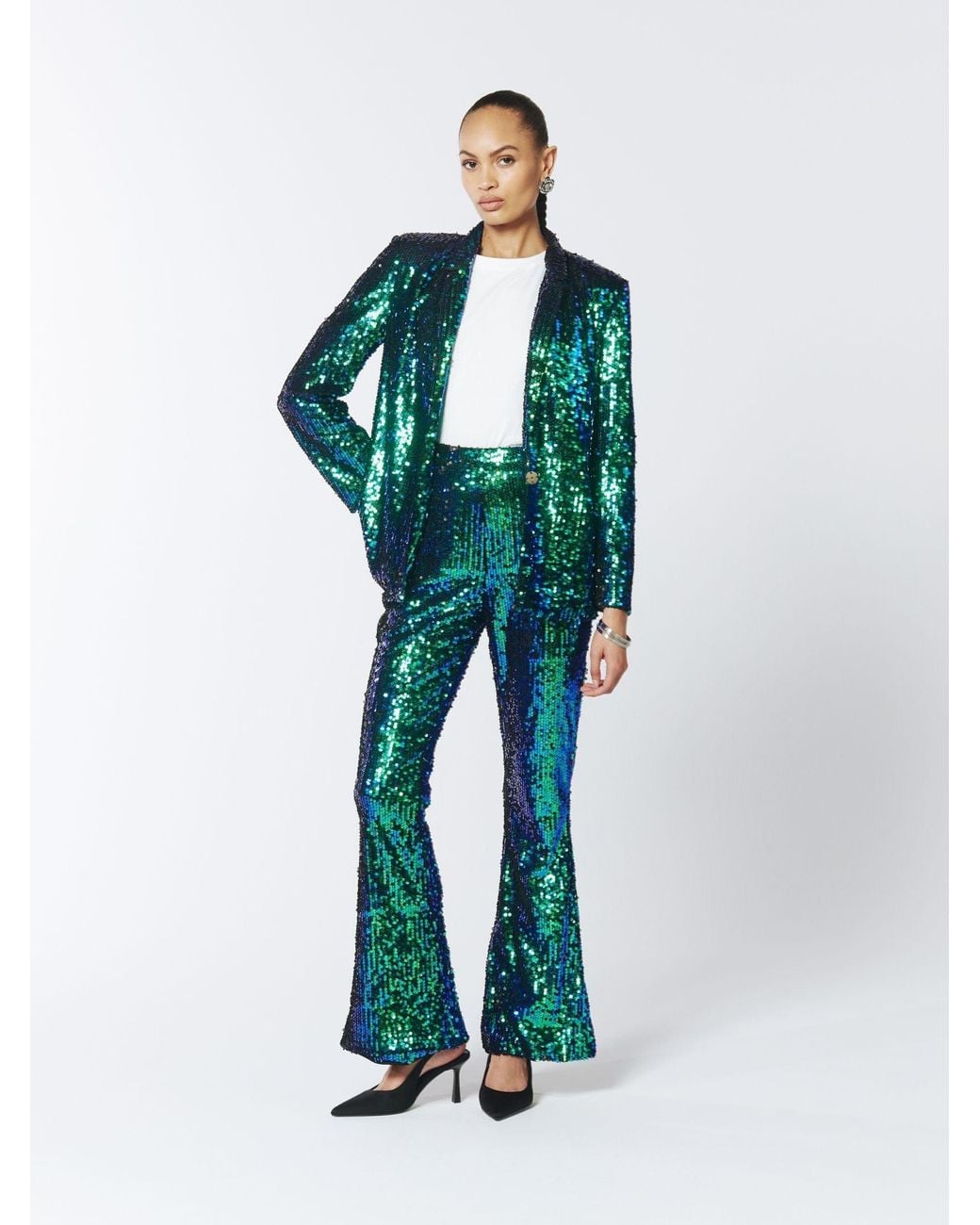 Sour Figs Iridescent Sequined Blazer in Green | Lyst
