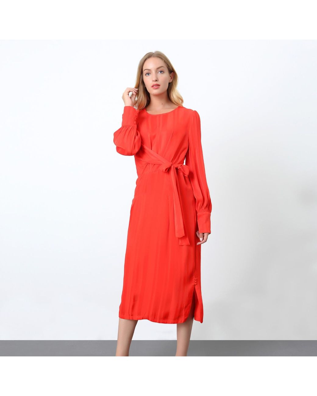 Smart and Joy Red Draped Blouse Dress With Side Bow